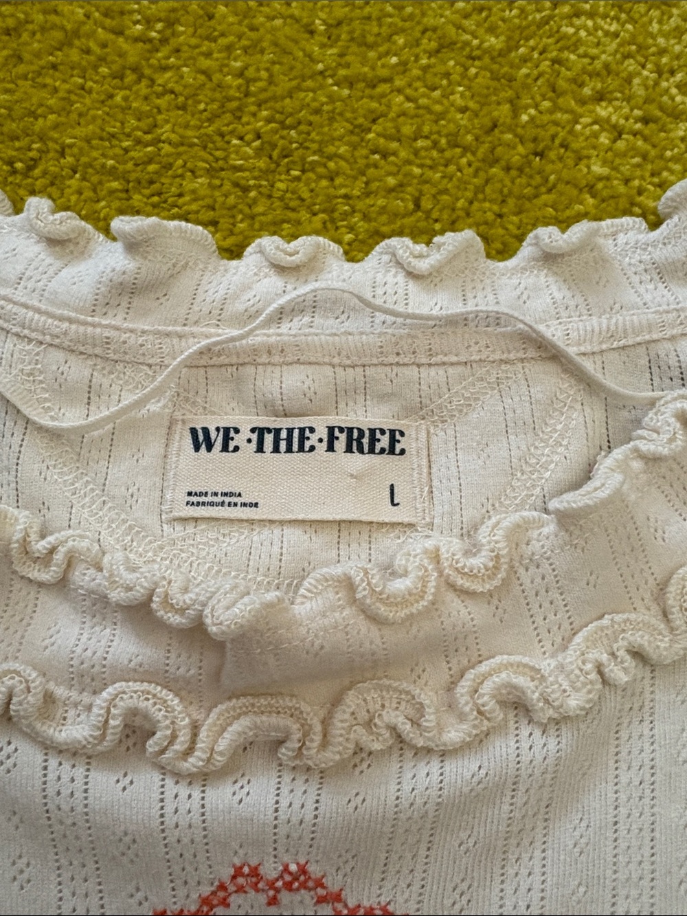 We The Free Cream Ruffled Neck Ribbed Top with Embroidered Detail - Picture 3 of 12